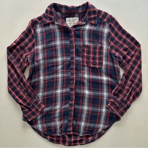 Abercrombie & Fitch Red Navy Plaid Button Down Shirt Mixed Pattern Size M